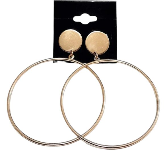 2 Inch 50mm Door Knocker Hoop Pierced Post Earrings Gold Tone - Picture 3 of 5